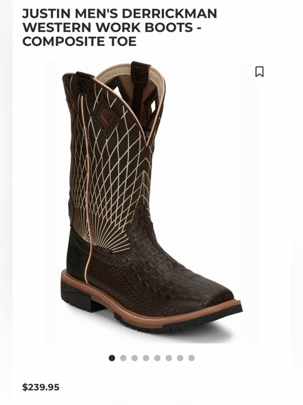 Justin Boots Brown & Cream Derrickman Western Work Boot - Picture 8 of 12